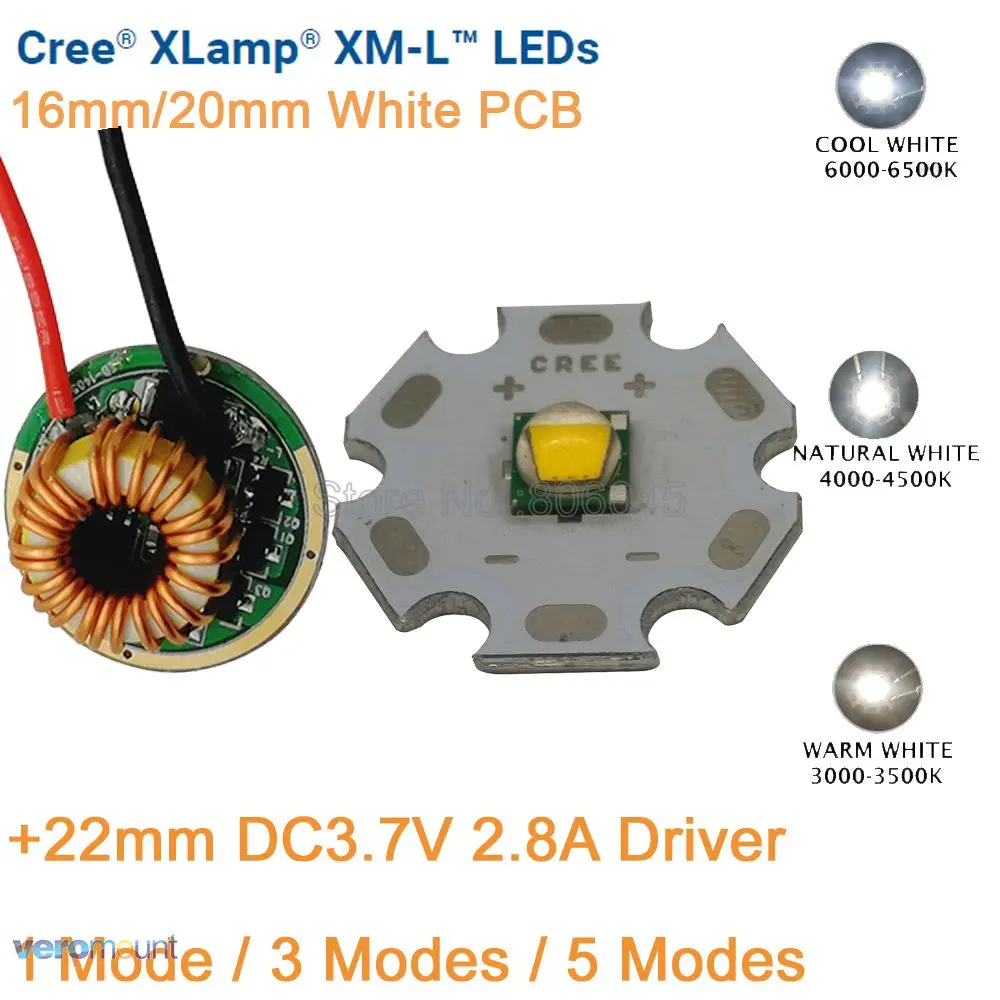 Светодиодный излучатель Cree XM L T6 10 Вт холодный белый нейтральный теплый 20 мм PCB + 22
