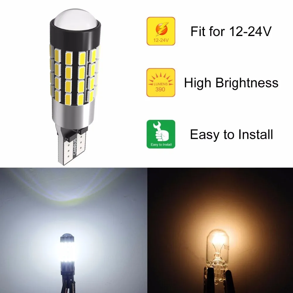 AGLINT 2 шт. светодиодный T10 автомобильные лампочки CANBUS для w5w Нет ошибок 54 SMD 194 168 свет