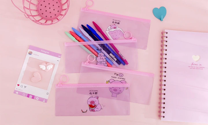 1 шт. Kawaii Розовая Свинья прозрачный водонепроницаемый мешок для документов на молнии школьные пеналы для карандашей милая девочка канцелярские принадлежности подарок