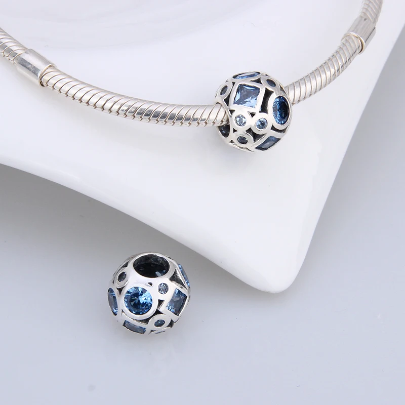 Роскошные серебряные Талисманы 925 синий cz Essence Collection Бусины Fit Пандора браслет