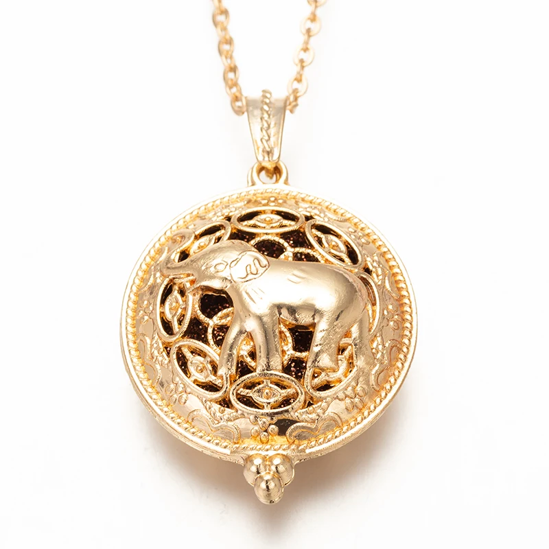 Золотой слон Ароматная коробка Подвеска Модное ожерелье Длина цепочки 60 см Случайная отправка 2 фетровых коврика HJ902-2.