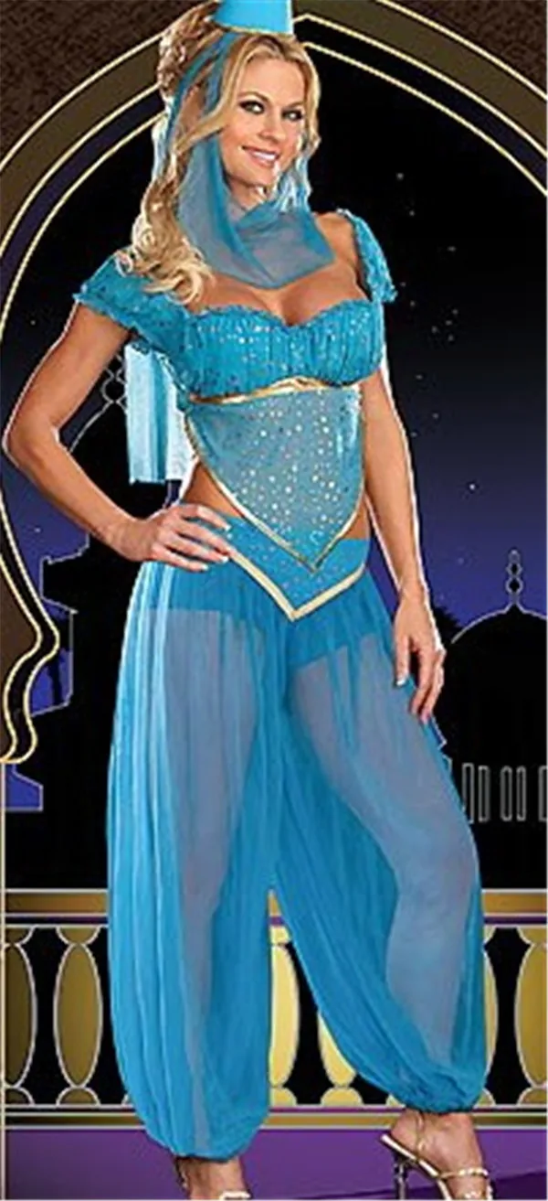 Женское Привлекательное платье Aladdin в стиле принцессы с жасмином голубое для