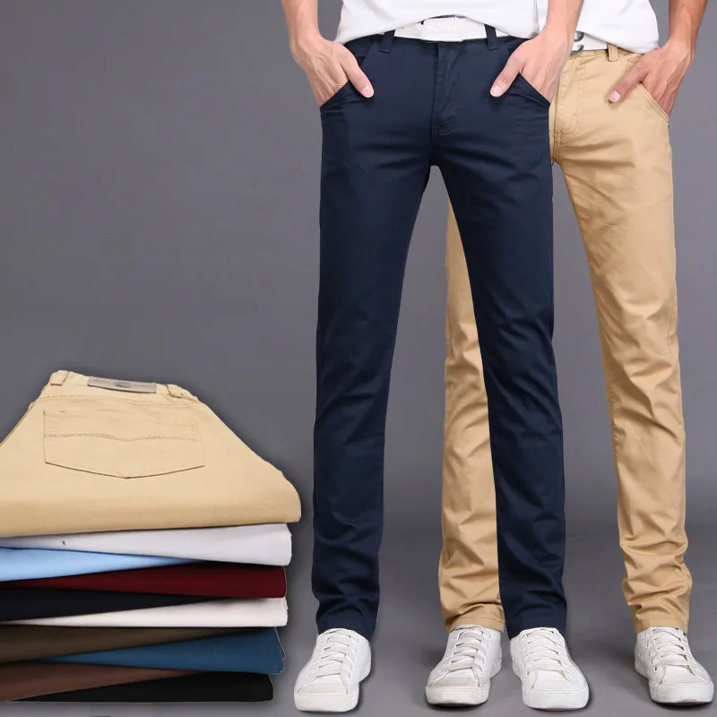 Модные повседневные мужские узкие брюки хлопковые тонкие прямые для отдыха