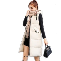new fashion 2018women winter hooded medium long waistcoat females vest casual zippers with pockets slim warm vest hot sale q476