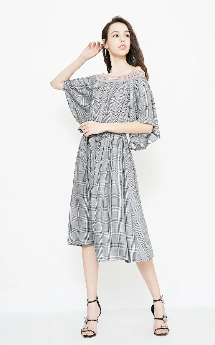 Vero Moda Новое Женское винтажное клетчатое платье в рубчик с расклешенными рукавами на шнуровке | 31836Z503
