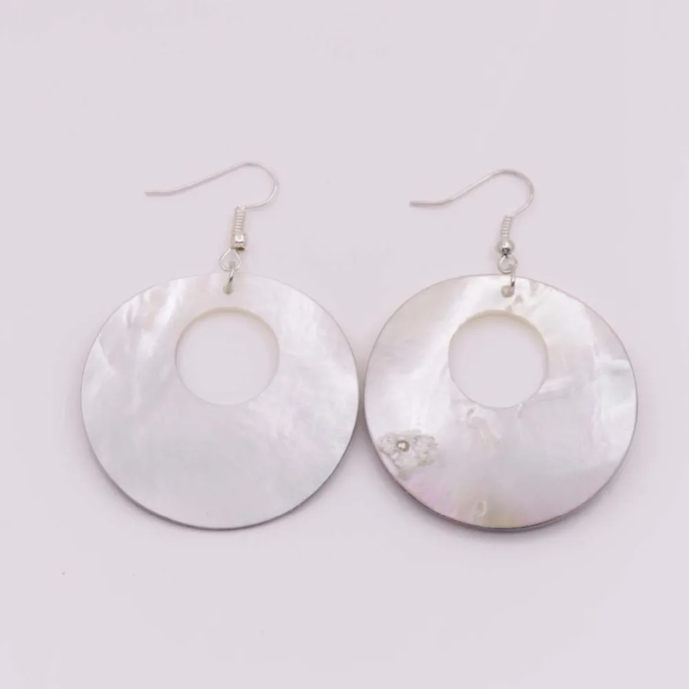 

25mm 35mm Disc Shell Natural White Black Mother of Pearl Hook Earring 1pair