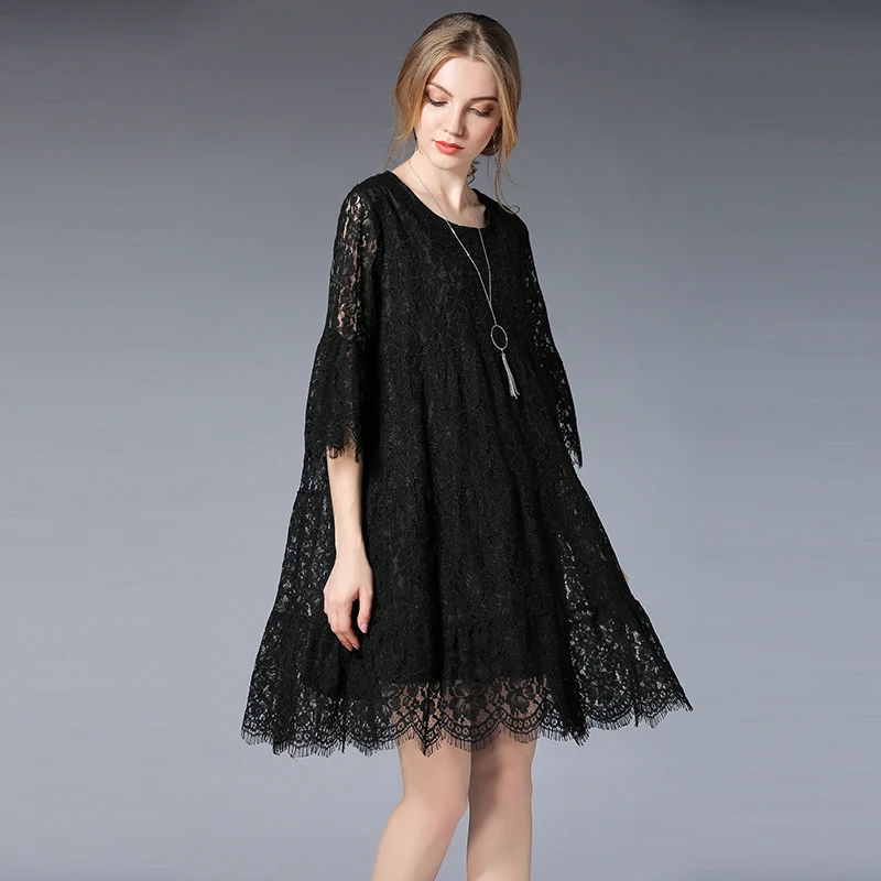 

Female Summer Style A-Line Summer Dress Women 2020 Hollow Out black Green XL-5XL Lace Sexy Dress Plus size Party Loose Dresses