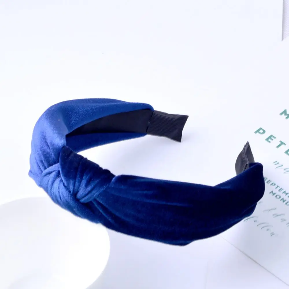 navy blue Богемная Женская повязка на голову с перекрещивающимися крестиками, широкая сторона, бархат, сплошной цвет, экзотические волосы, аксессуары - Цвет: navy blue