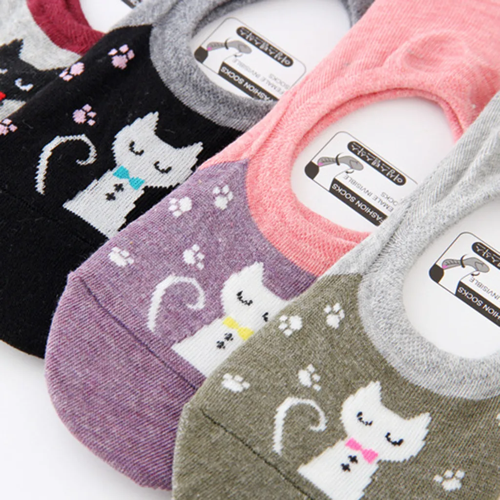 Модные хлопковые носки Kawaii Милые повседневные короткие с изображением котенка и