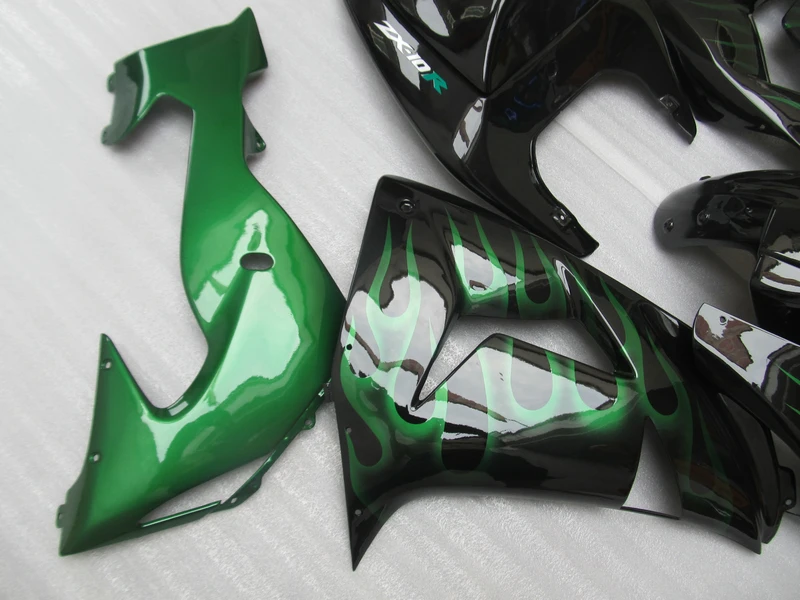 Высококачественные комплекты обтекателей для Kawasaki ZX10R 2006 2007 зеленое пламя в