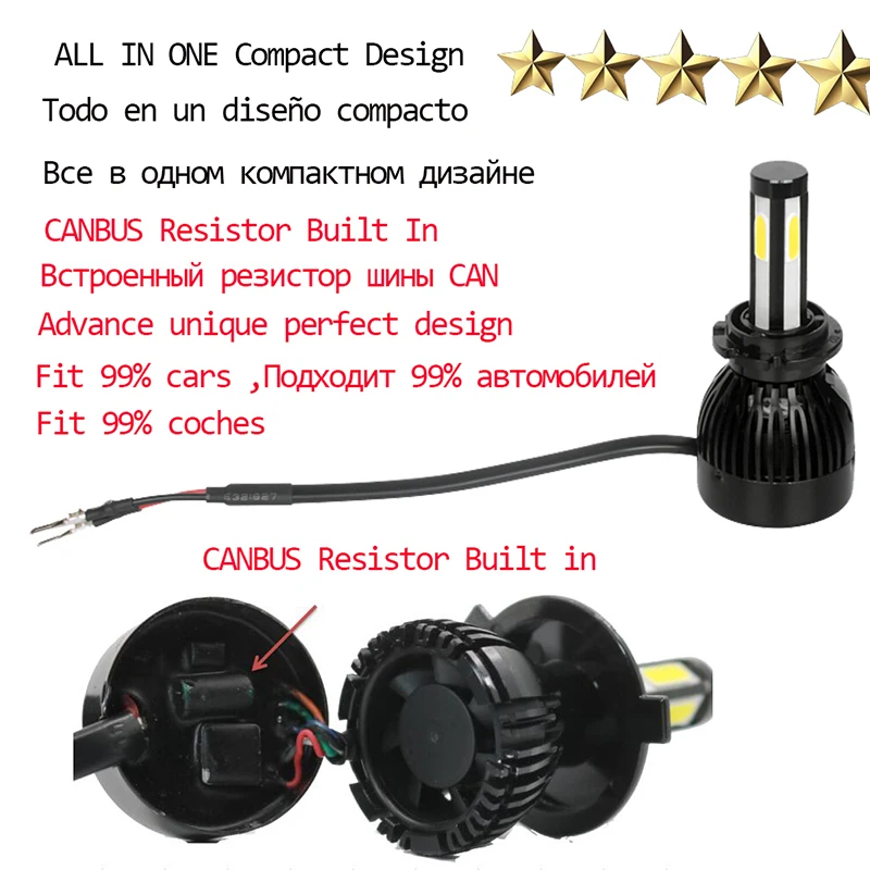 Из 2 предметов CANBUS H4 H7 светодиодные автомобильные лампы 10000LM D2S D3S D4S H11 H8 9005 9006 D1S автомобиля светодиодная лампа 6500K 12V 4 стороны Авто Противо-Туманная фара