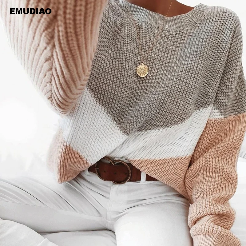 Streetwear Sweater Women Patchwork Long Sleeve Knitted Pullovers Autumn Winter 2019 Casual Sweaters Knitwear Pull Femme Jumper | Женская
