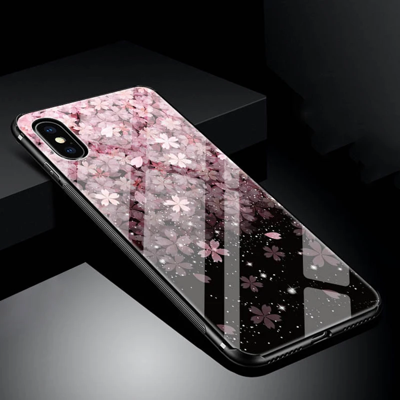 Стеклянный чехол для телефона Sakura для iPhone XS MAX XR, чехол из закаленного стекла для iPhone X 8 7 6S 6 Plus, чехол для OPPO R15 R17
