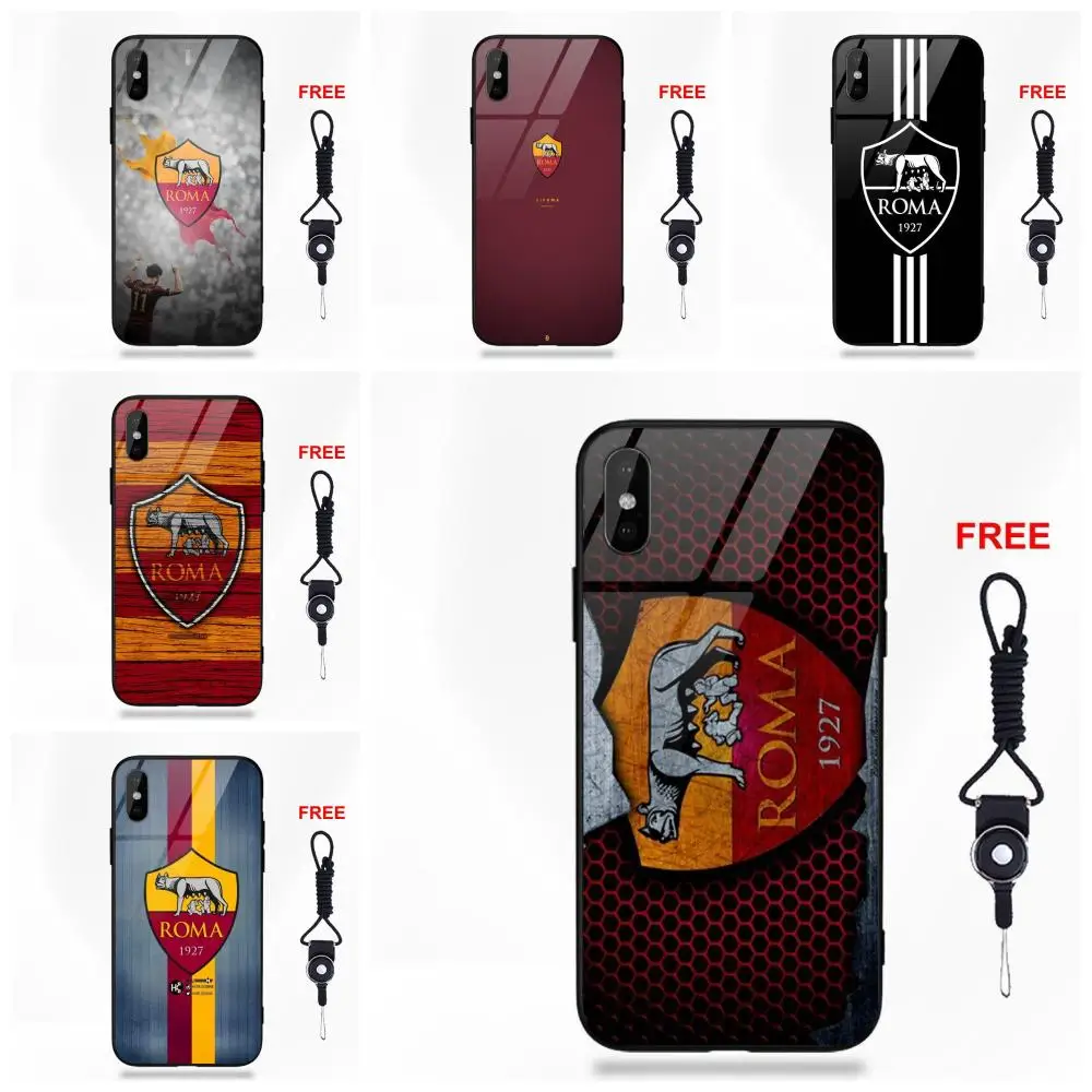 Логотип Roma football для Apple iPhone 5 5C 5S SE 6 6S 7 8 Plus X XS Max XR Diy красочная мягкая ТПУ Рамка с принтом+ закаленное стекло