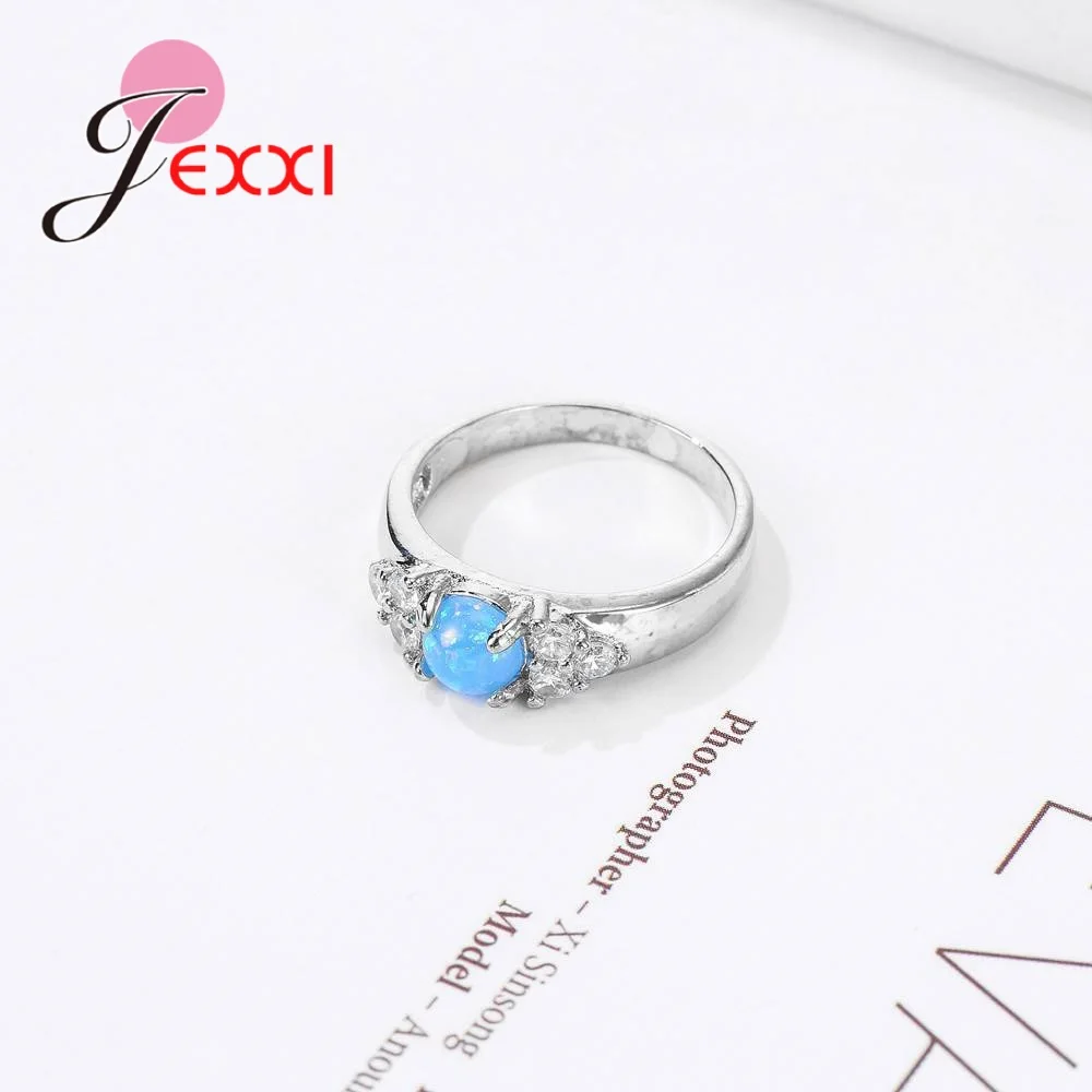 Блестящие Оригинальные 925 пробы серебряные кольца для женщин синий огненный опал