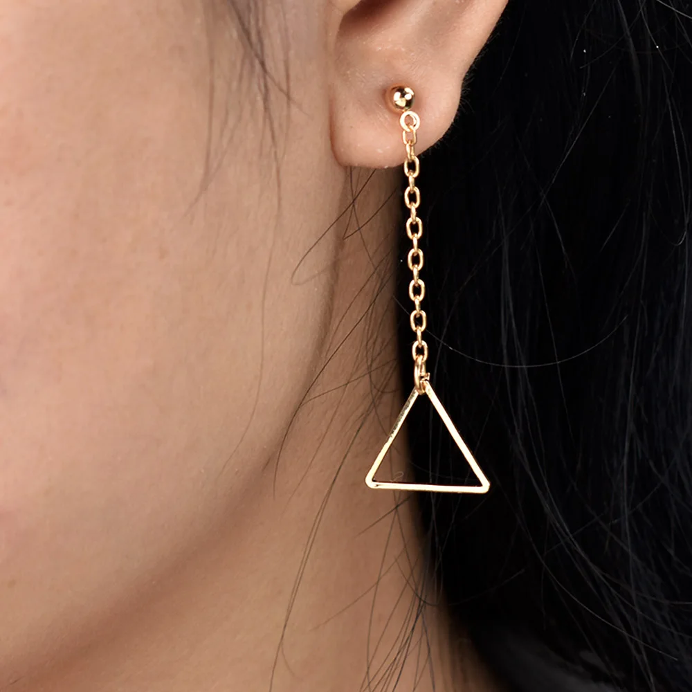 gold triangle Chadestinty Золотая Звезда серебряного цвета серьги крест лист сердце квадратный треугольник круглые свисающие серьги для женщин Простые ювелирные изделия - Окраска металла: gold triangle