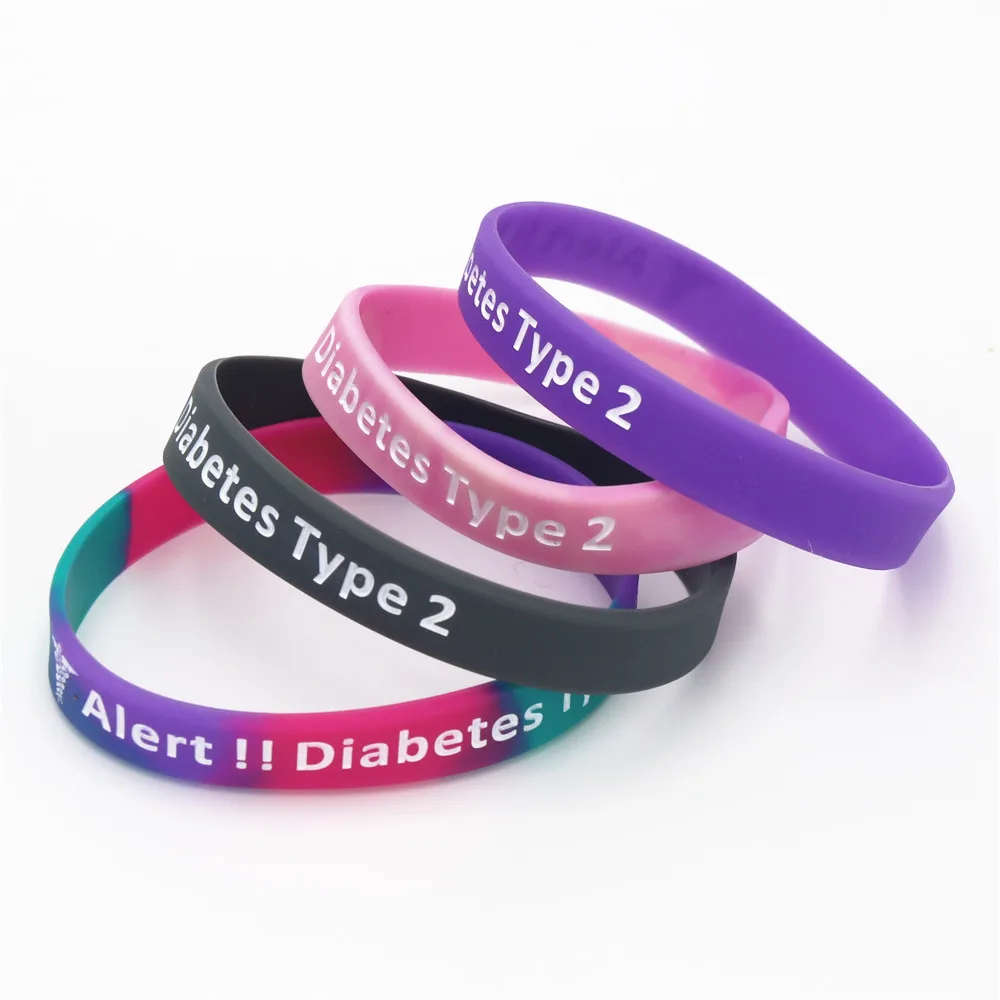 

1PC Medical Alert Type 2 Diabetes Insulin Dependent Silicone Wristband Armband Nurse Diabetic Bracelets Bangles Gifts SH138