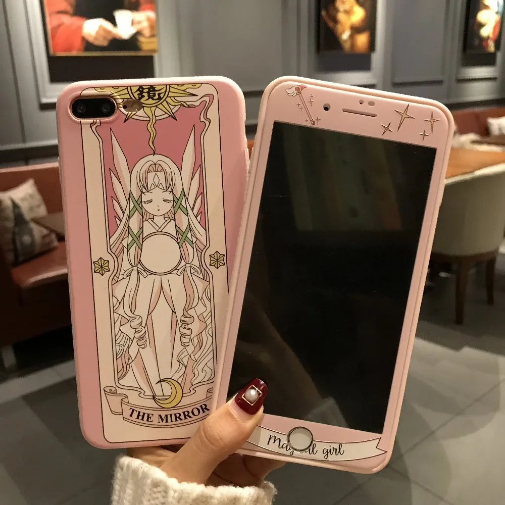 For iPhone 8 8plus Captor SAKURA Case +Tempered Glass Screen film Japan Super cute case for 6S 6SPlus 7 7plus Fudas |