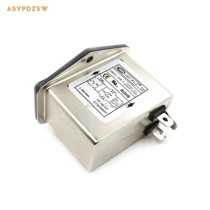 Однофазный фильтр CW2C-10A-T EMI с страховой коробкой + переключатель AC 115V/250V