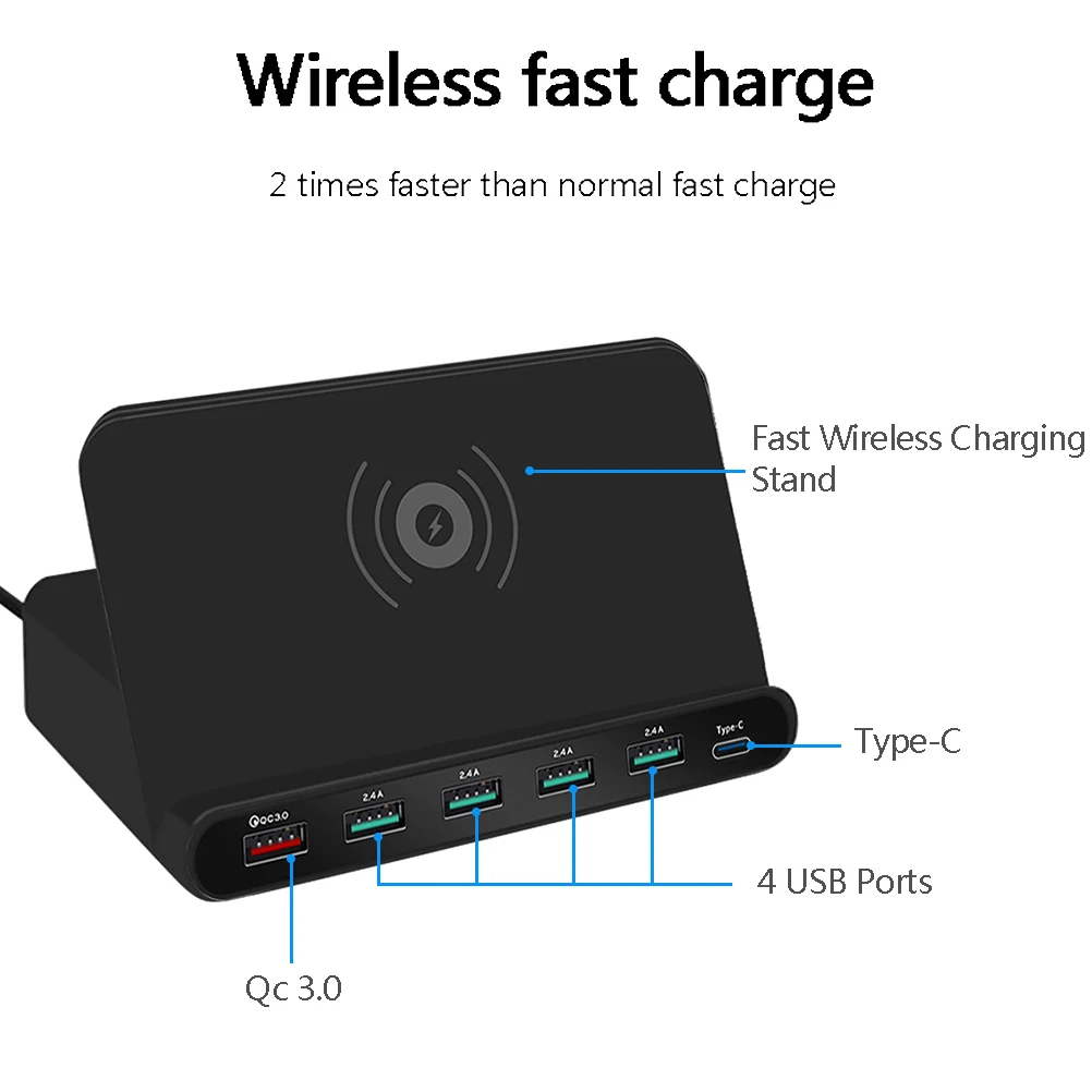 7 в 1 Беспроводное зарядное устройство QC 3 0 Quick Charge 5 USB портов Type C зарядная док