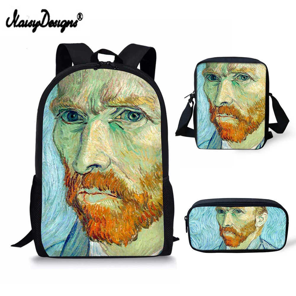 3 шт./компл. школьные сумки Van Gogh Детские рюкзаки для мальчиков и девочек с чехлом