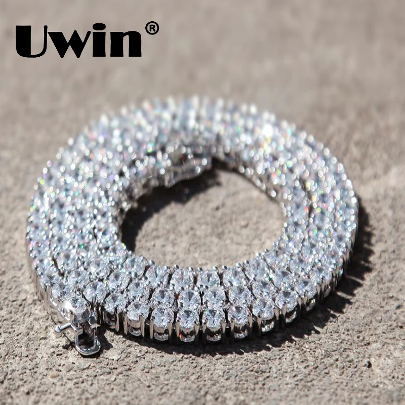 

Uwin 1 Row 5mm CZ Tennis Chains Full Iced Out Zirconia Luxury Necklace 18" To 24" Fashion Hiphop Choker Necklaces Gold Jewelry