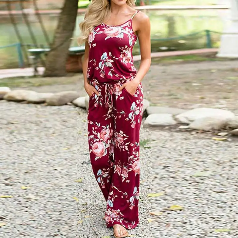 2020 Summer Boho Jumpsuit Women Overalls Beach Romper Floral Long Female Loose Jumpsuits For | Женская одежда