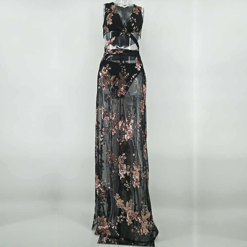 MUXU/женская одежда с вышивкой розовое длинное платье блестками блестящее