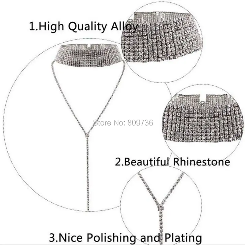 Готические Стразы колье-чокер золотого и серебряного цвета длинная цепочка для