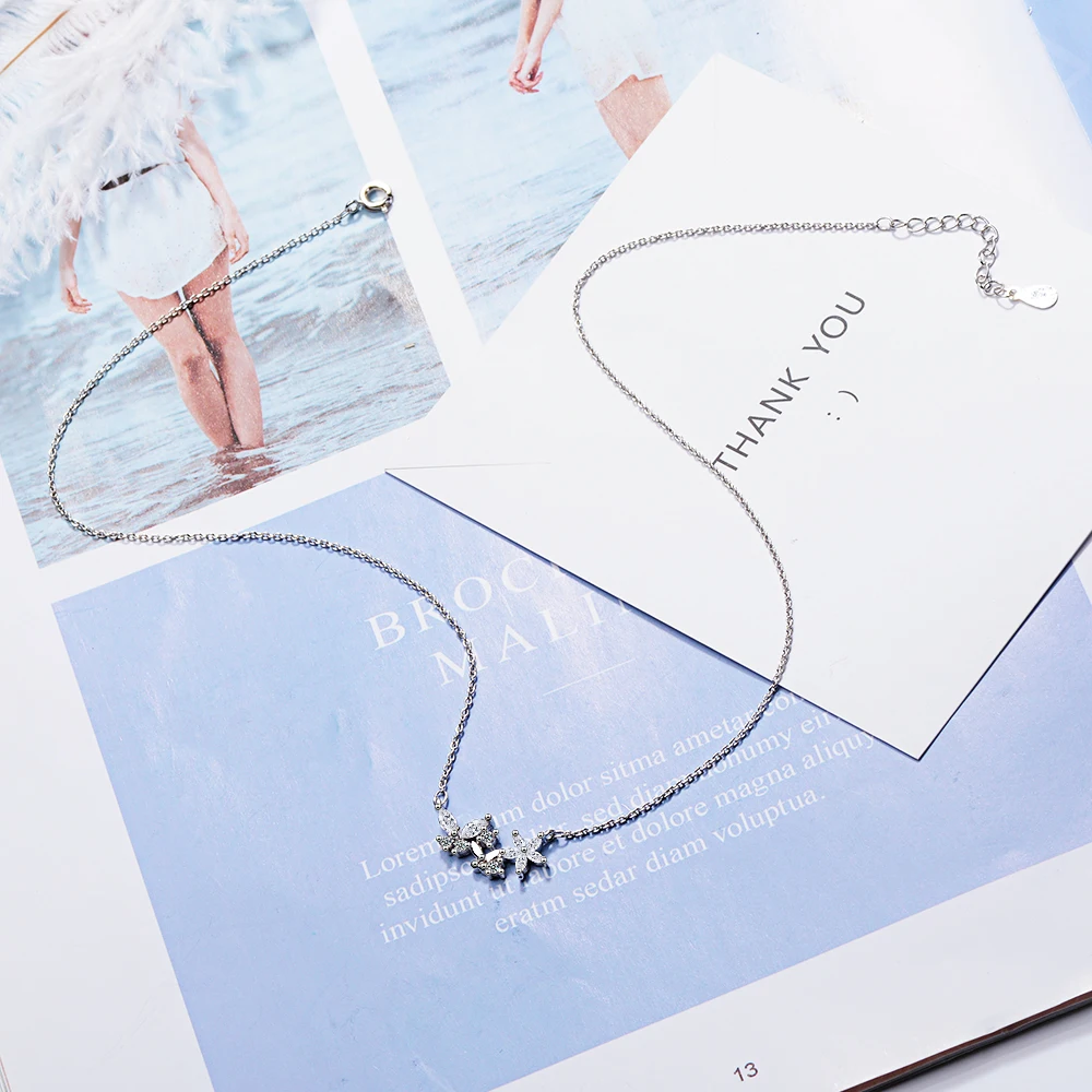 925 стерлингового серебра Сладкий циркониевое цветочное звезда бабочка ожерелья