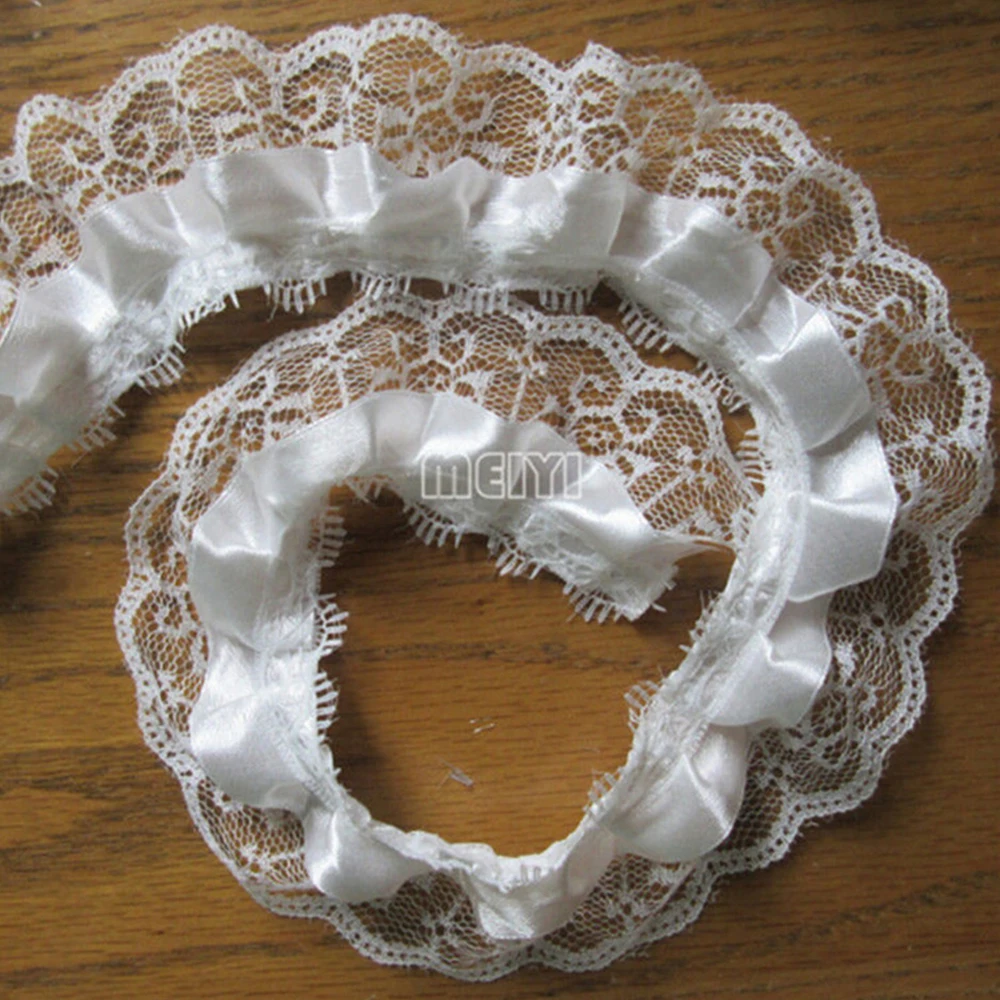 5 ярдов см красочные плиссированные атласные в горошек сетчатые кружевные кромки