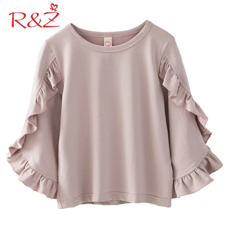 R& z/рубашка для девочек с длинным рукавом ruffes kdis Девушка Осень Элегантная футболка Дизайн Модные топы одежда детская верхняя одежда наряды