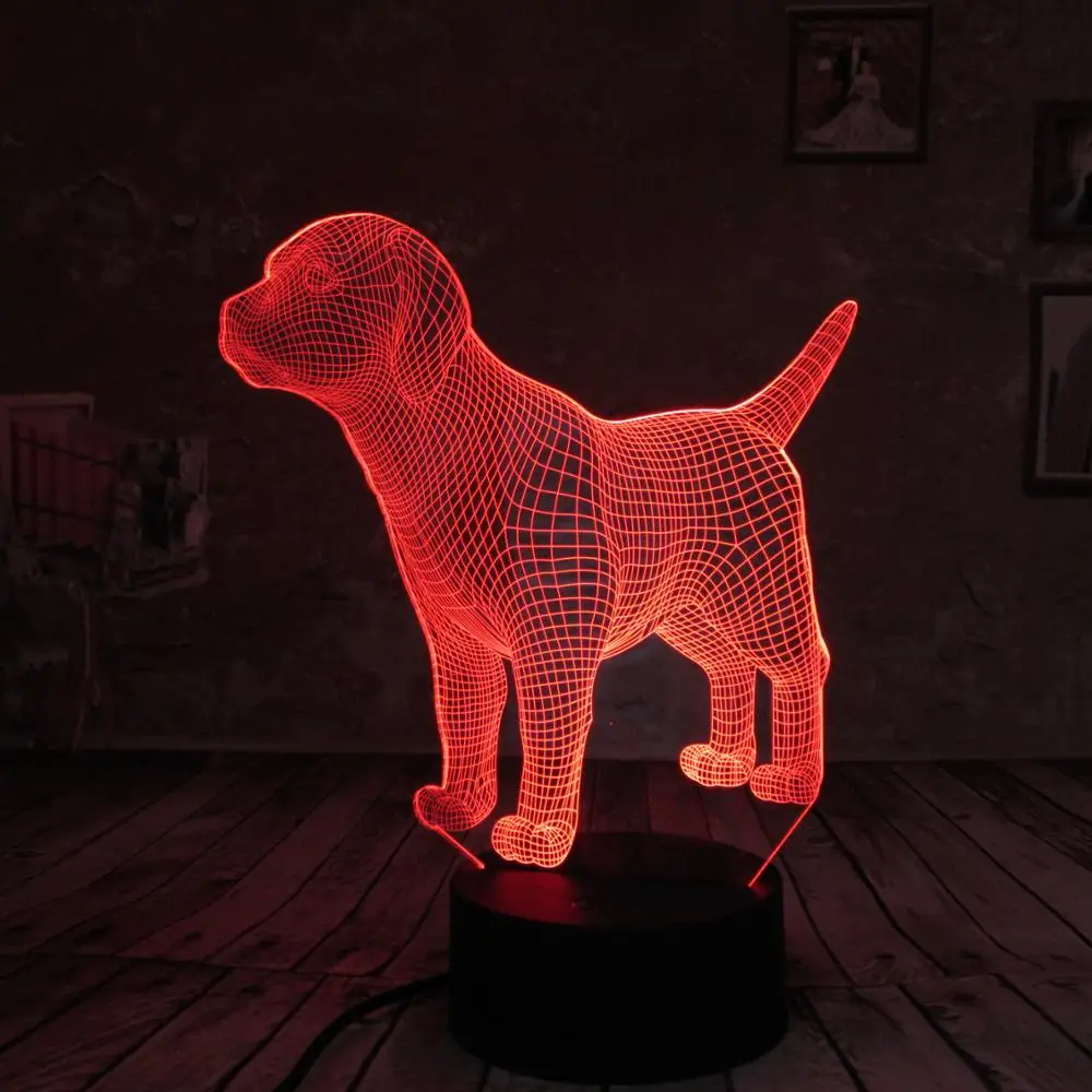 Милая собака ночник 3D LED USB 7 цветов Иллюзия акриловый градиент детская