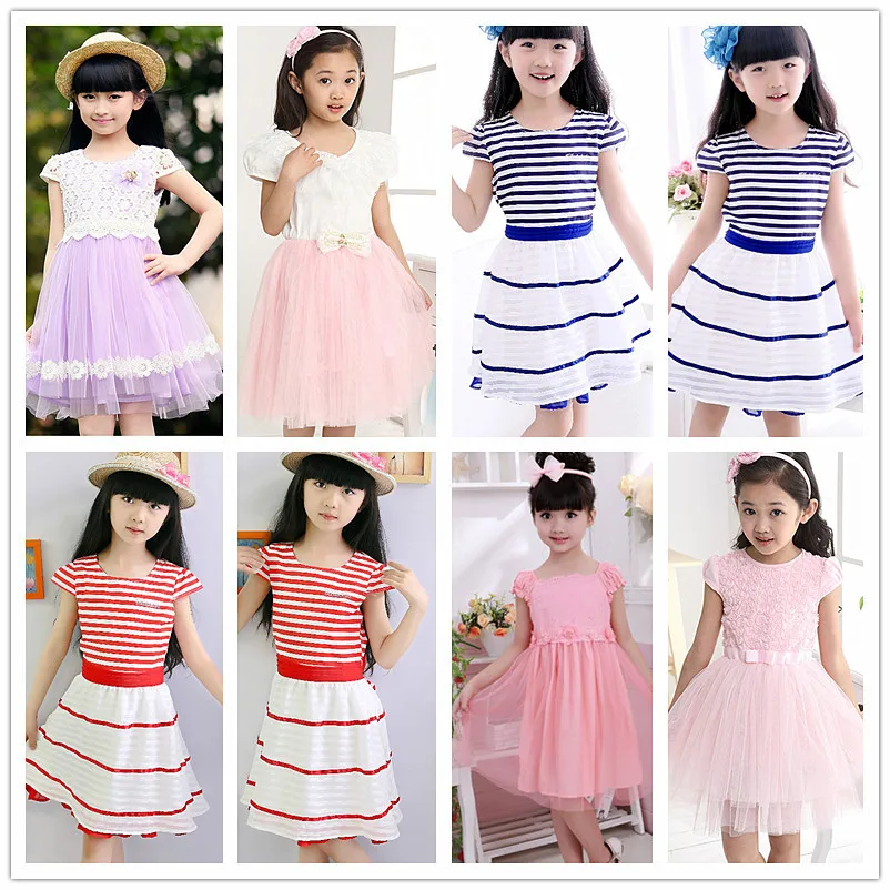 2016 2-7 летний Новый Милый Ребенок Девушки Наряды дети Дети Кружева Voile Свадебное