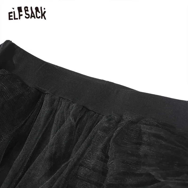 ELF SACK Черная кружевная Лоскутная Женская мини-юбка Осенняя Милая модная Женский с эластичной талией юбки элегантная одежда для вечеринок
