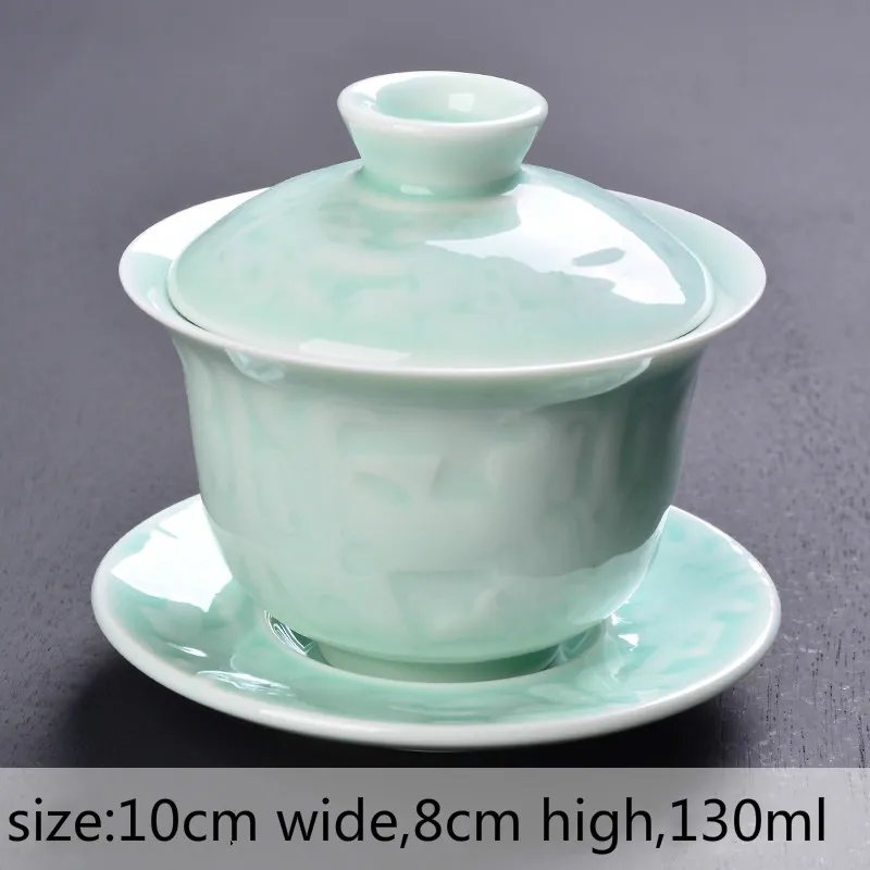 Celadon Китайский чайный набор кунг-фу фарфоровая чайная чаша посуда супница керамический гайвань здоровье чайная чашка и блюдце мастер чашки E - Цвет: Celadon