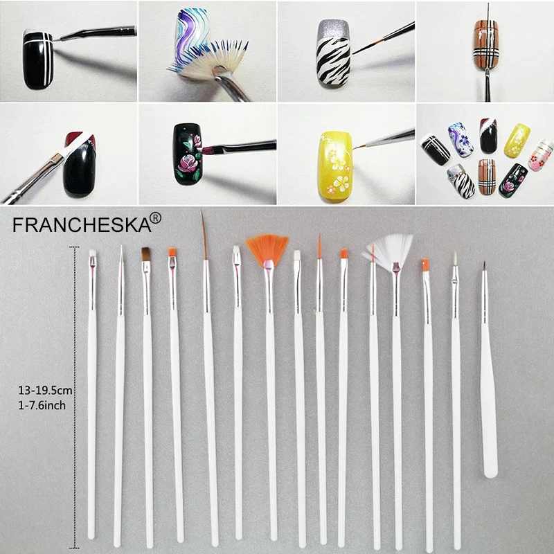 Francheska 15 шт. набор кистей для ногтей Раскрашивание ручка для рисования краски кисточки для маникюра инструмент для ногтей Стразы для ногтей гель лак для ногтей