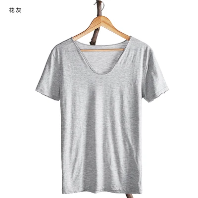 Flower gray Летняя однотонная мужская футболка из бамбукового волокна с коротким рукавом размера плюс XXL, повседневная мужская футболка, брендовые топы, футболки T582, новинка - Цвет: Flower gray