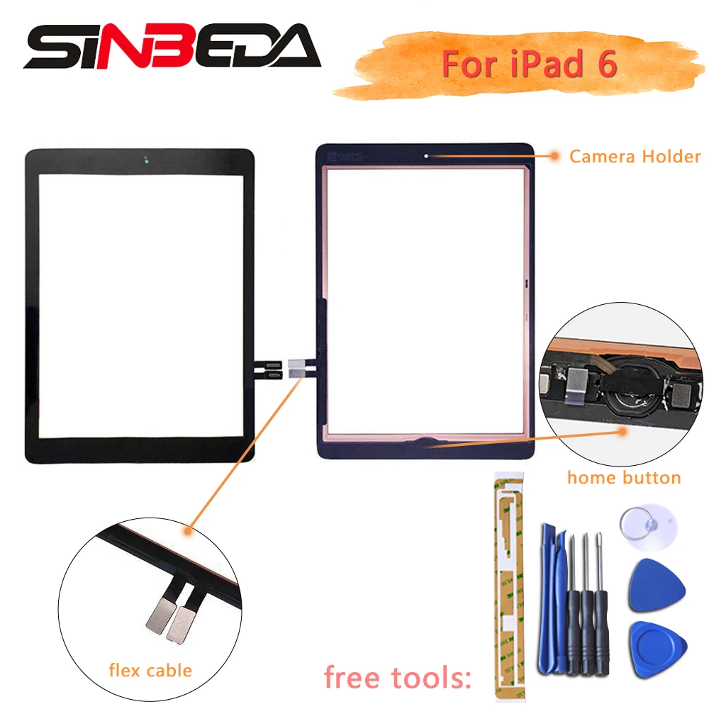 Sinbeda для ipad 6 Air2 A1567 A1566 сенсорный экран дигитайзер + Главная Кнопка гибкий кабель