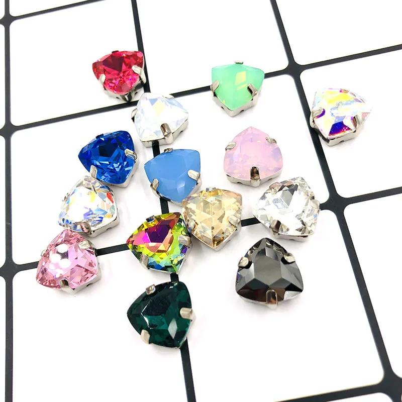 12mm Fat Triangle Dazzling color High quality Glass Crystal sew on rhinestones sliver base with hole diy/clothing accessories - купить по