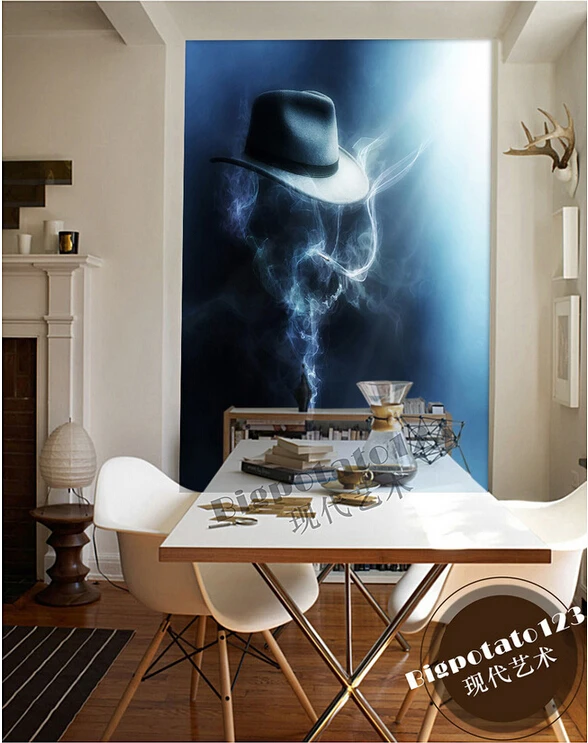 Объемная большая роспись на заказ красивая фэнтезийная синяя дымовая шляпа