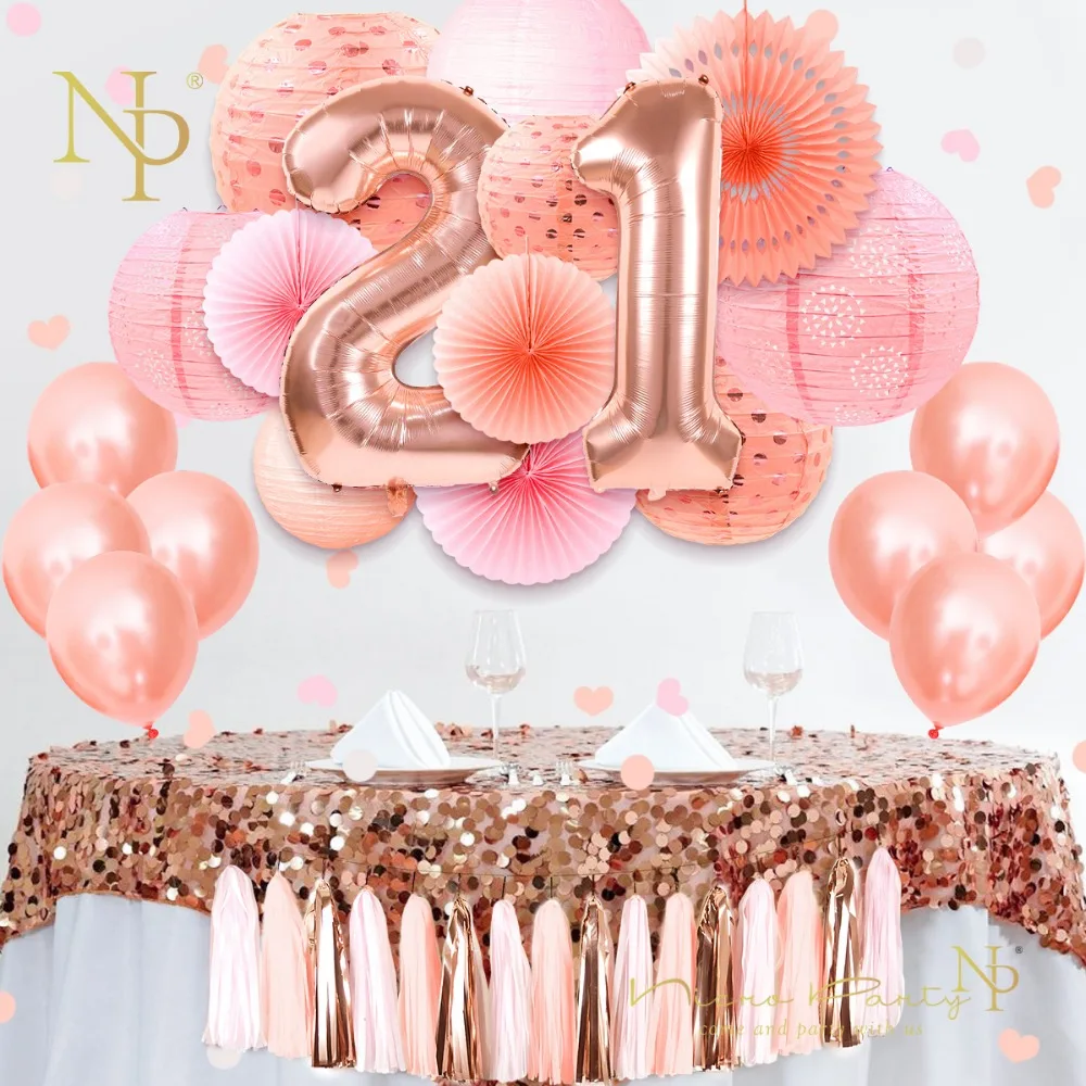 

Nicro Sweet 16 18 21th Happy Birthday Party Decoration 37 pcs/set Rose Gold Pink 2020 New Balloons DIY Home Decor #Set64