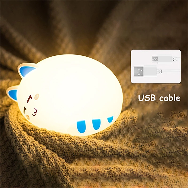 Силиконовый светодиодный ночник с usb-зарядкой в виде милого кота и животного, ночной Светильник для детской спальни, дыхательный Ночной светильник 7 цветов, подарок на день рождения для детей