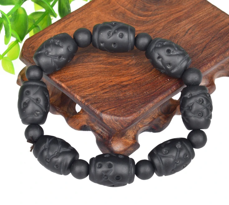 Прямая натуральный черный обсидиан резьба Pixiu Lucky Amulet кулон ожерелье или браслет для женщин мужчин Подвески