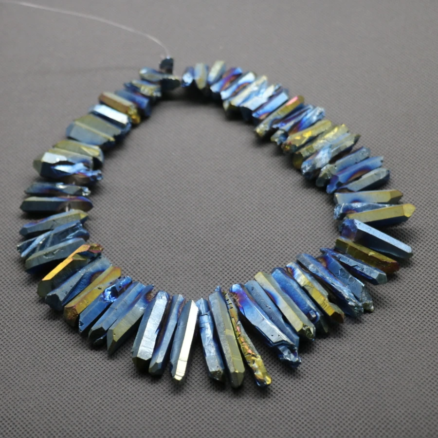

Top Drilled Crystals, AB Blue Crystal Rock Beads Quartz Crystal Point Pendants Raw Crystal Top Drilled Graduated Beads