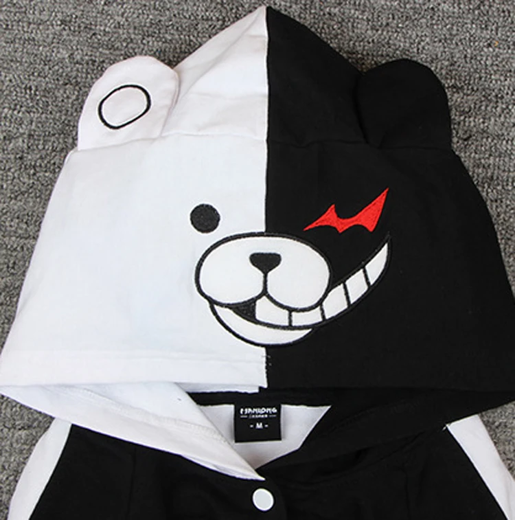 Аниме Danganronpa Monokuma худи из хлопкового флиса куртка для мальчиков черный белый