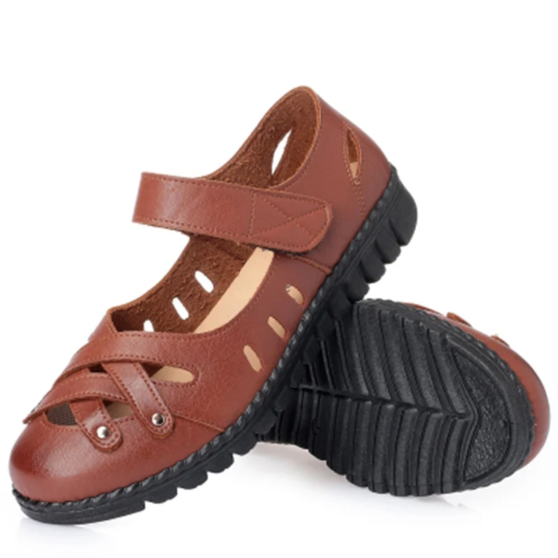 Женские босоножки из натуральной кожи на плоской подошве|Боссоножки и сандалии| |