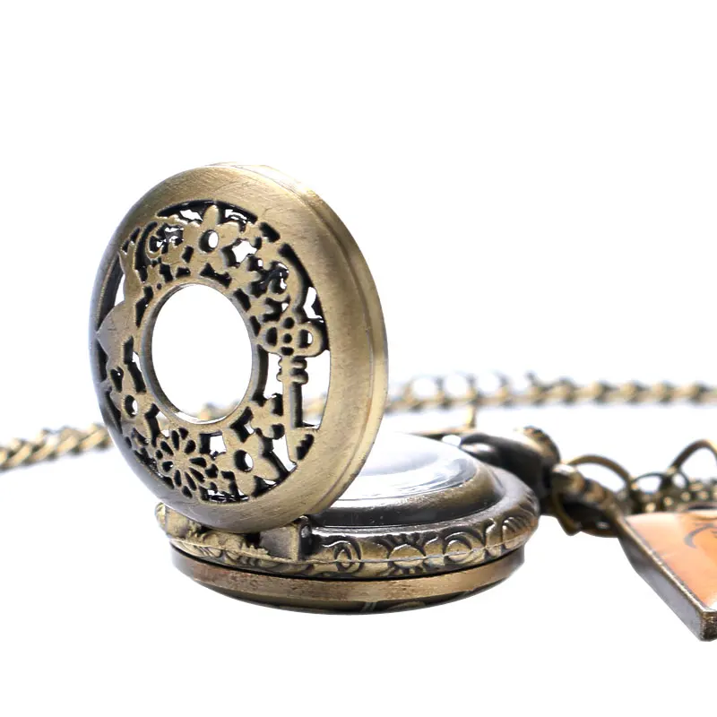 Antique Mini Hollow Quartz Pocket Watch Set Digital Dial Pendant Necklace Chain Gift Box For Women Mens Best Gifts Present