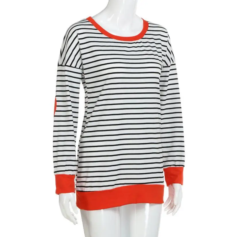 Женская футболка с длинным рукавом и круглым вырезом в полоску|Футболки| |