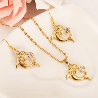 fashion gold jewelry set crystal dolphin pendant necklace loop earrings sets for women png girls kids party bridal gifts charms